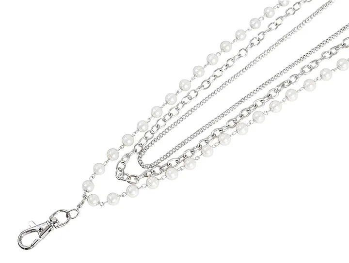 

Fashion Multilayer Lanyard, Fashion Pearl Lanyard Necklace with Swivel Oval Clasp for ID Holders and Keys