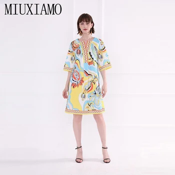 

MIUXIMAO Custom Plus Size Floral Dress 2019 Spring&Summer New Arrival Flower Print Elegant Casual Dress Women vestidos