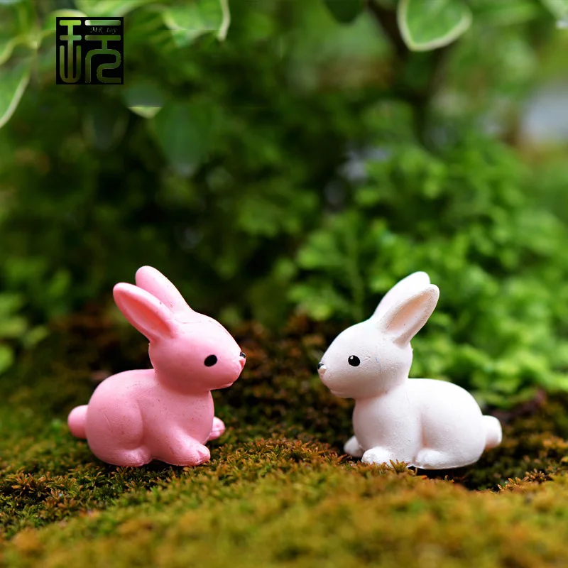 

Artificial Pink/ White Rabbit & Bunny Model MIni Animals Garden Figures Home Decoration Accessories Miniatures for Terrariums