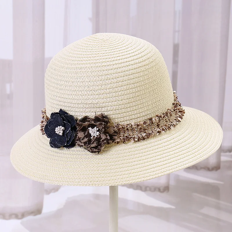 Шляпа женская Соломенная элегантная Солнцезащитная шапка с плоским верхом и