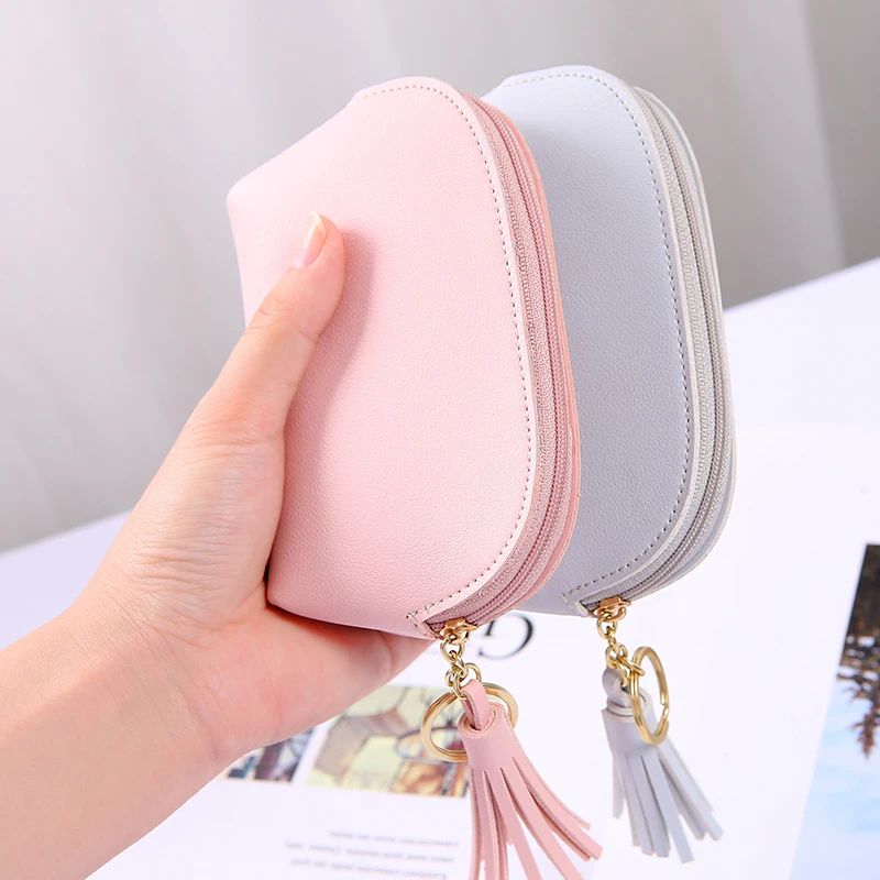 Cute Cat Women's Coin Purse Fashion Mini Small Leather Female Keys Card Cash Bag Wallet Tassel Leave Keychain For Girl