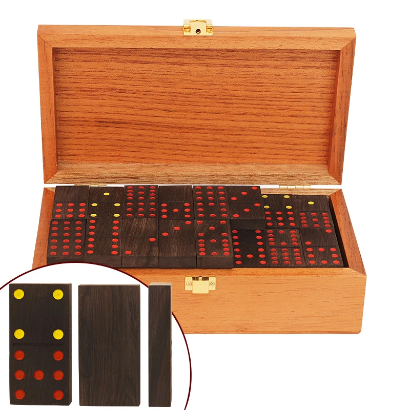 HIGH QUALITY  Top Grade Solid Wood Box Ebony Domino Game Pai Gow 28/55/91 Piece Dominos Puzzles Dominoes Family E