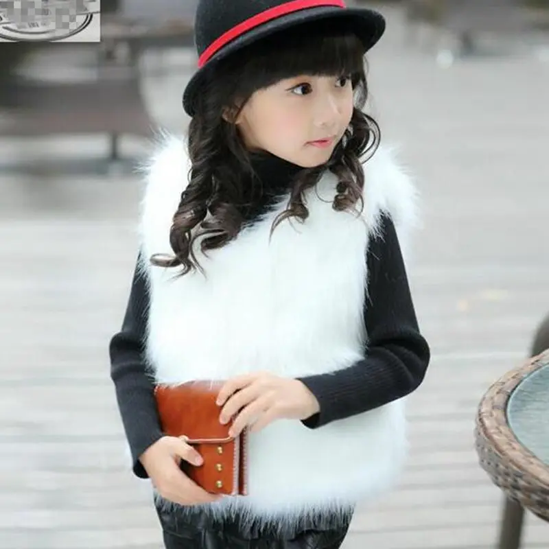 

Fashion New 2017 Baby Girl Vest Tops Autumn Winter Coat Elegant Girls Vests Kids Tan Faux Fur Wool Children's Outerwear JW0239