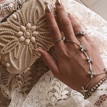 Boho кристаллические цепи браслеты для женщин Винтаж Серебряный цвет браслет богемные Роскошные горный хрусталь цветок миди украшения для пальцев