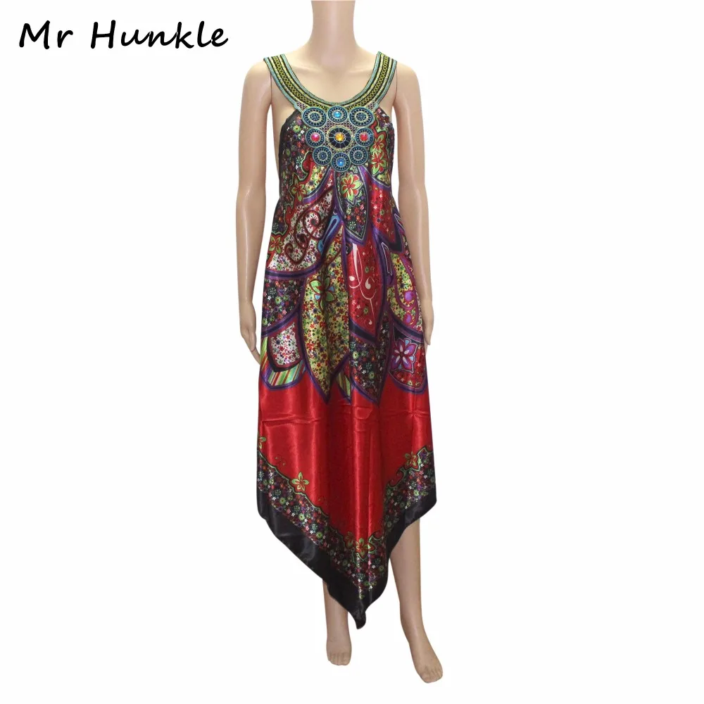 

Mr Hunkle Women's African Dress Spaghetti Strap Diamonds Sexy Night Club Vestidos Colorful Loose Summer Dashiki Dresses MH0084