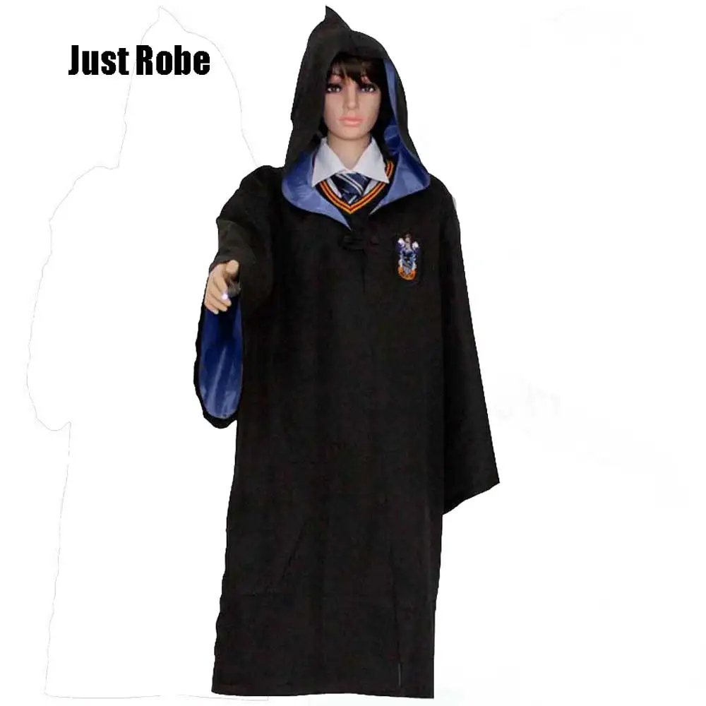 Детский костюм Слизерин для взрослых Ravenclaw Gryffindor Hufflepuff, Волшебная Одежда, плащ, шарф, галстук, палочка, очки, набор - Цвет: robe 03