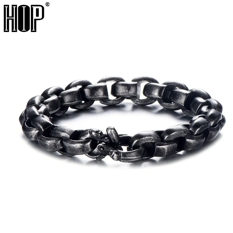 

HIP Hop 22cm Royal Black Color Men Bracelet 316L Stainless Steel Curb Bead Link Chain Bracelets For Men Women Jewelry