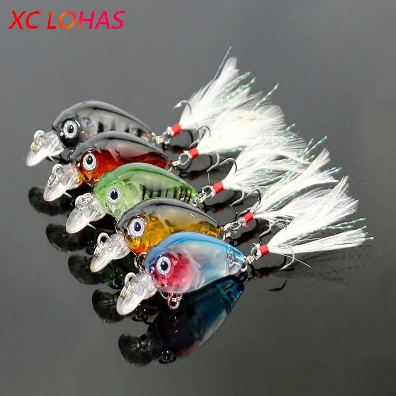  3.6cm 4g Fishing Lures Crank Baits Mini Crankbait 3D Fish Eye Artificial Lure Bait with Feather Lifelike Fake Lure CB028 