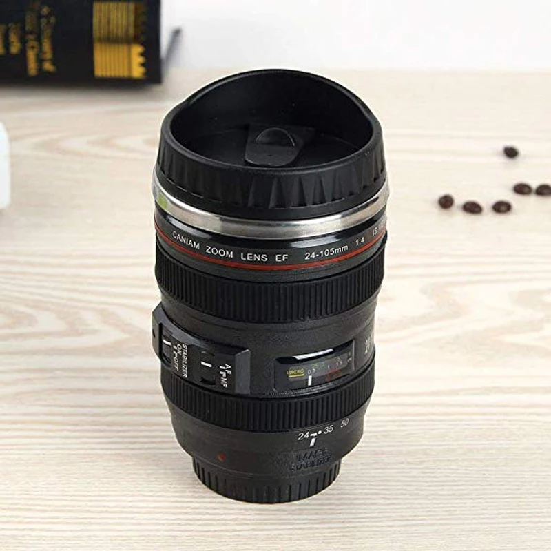 50ml Camera Lens Coffee Mug/Cup With Lid Photo Coffee Mugs ABS+Stainless Steel Travel Lens Mug Thermos