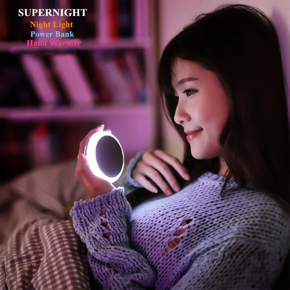 

SuperNight 3 in 1 Pocket Hand Warmer LED Night Light 4800mAh Power Bank Mini Portable Travel Night Lamp USB Charger for iPhone