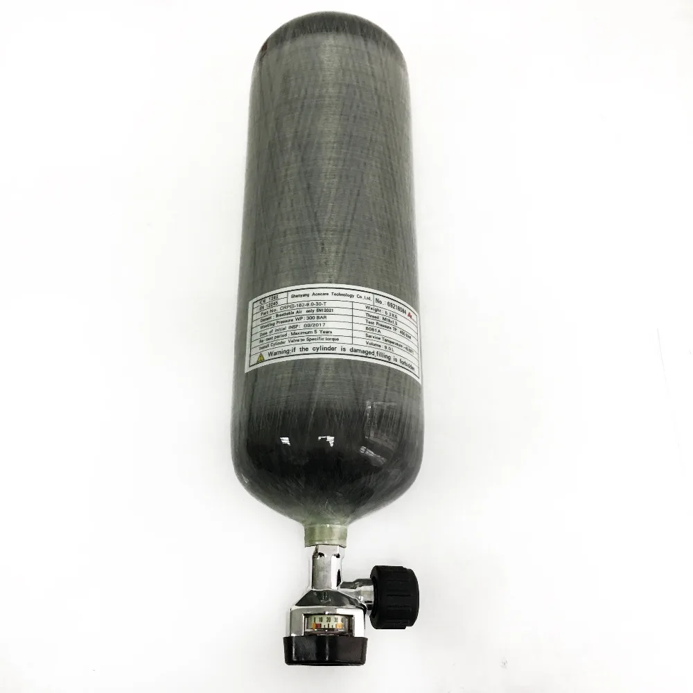 

NEW 9L 4500psi 300bar SCBA Carbon Fiber Cylinder SCUBA Diving and breathing apparatus with a Gauge Valve