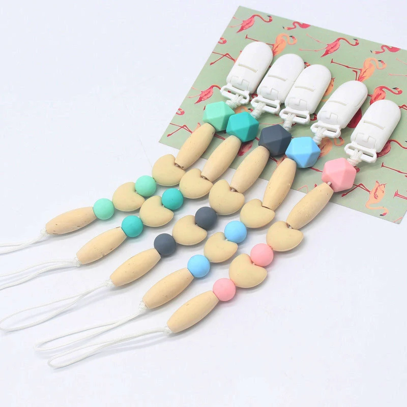 

Personalized Silicone teething pacifier clips with Safe ABS beads Silicone pacifier chain Holder For Nipples baby chew toys