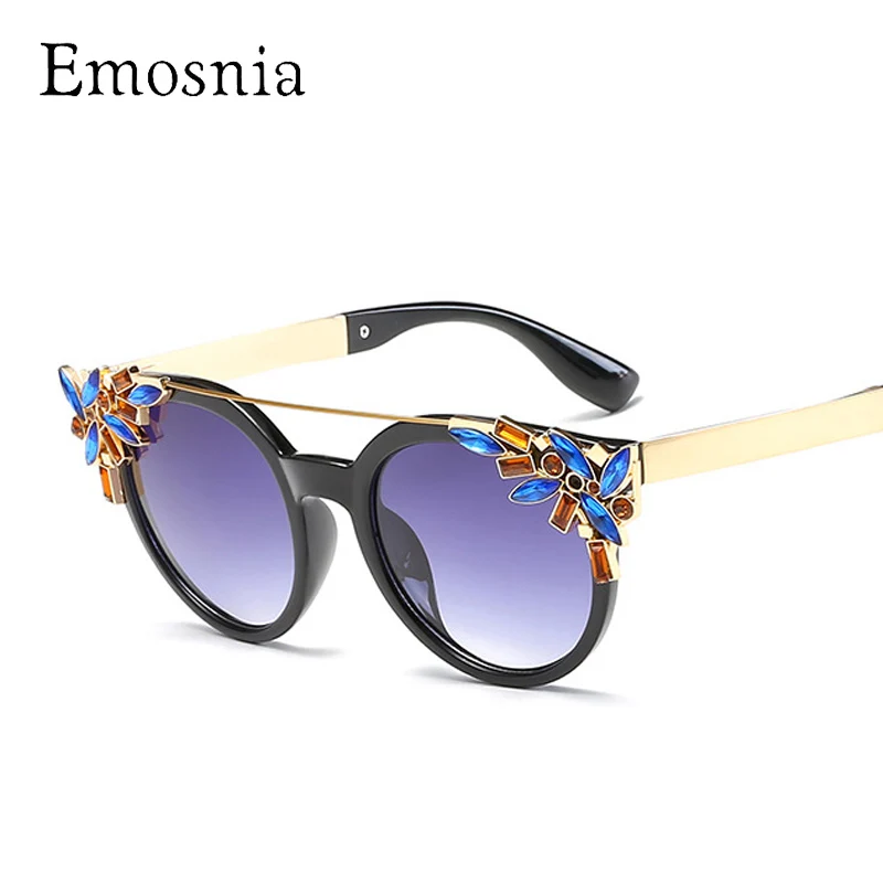 

Emosnia Fashion Cateye Diamond Sunglasses Women Luxury Round Cat Eye Brand Designer Sunglass Flat Top Clear Frame Oculos De Sol