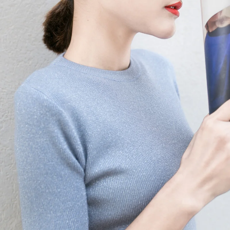 2018 New Summer knitted Slim Pullover Women O-Neck Sweater Shirt Female All-match Basic Short Sleeve Tops Clothing