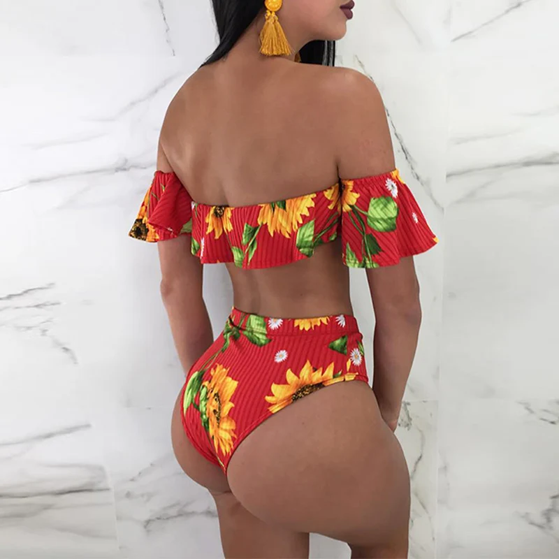 Online 2019 afrikanische Bademode Frauen Hohe Taille Bikini Rüsche Badeanzug Push Up Bikinis Set Badeanzug Strand Tragen Sommer Biquini Weibliche