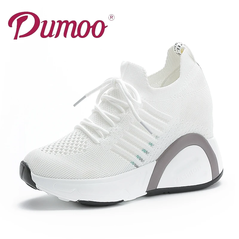 Кроссовки Dumoo женские на платформе 8 см высокий каблук танкетка белые