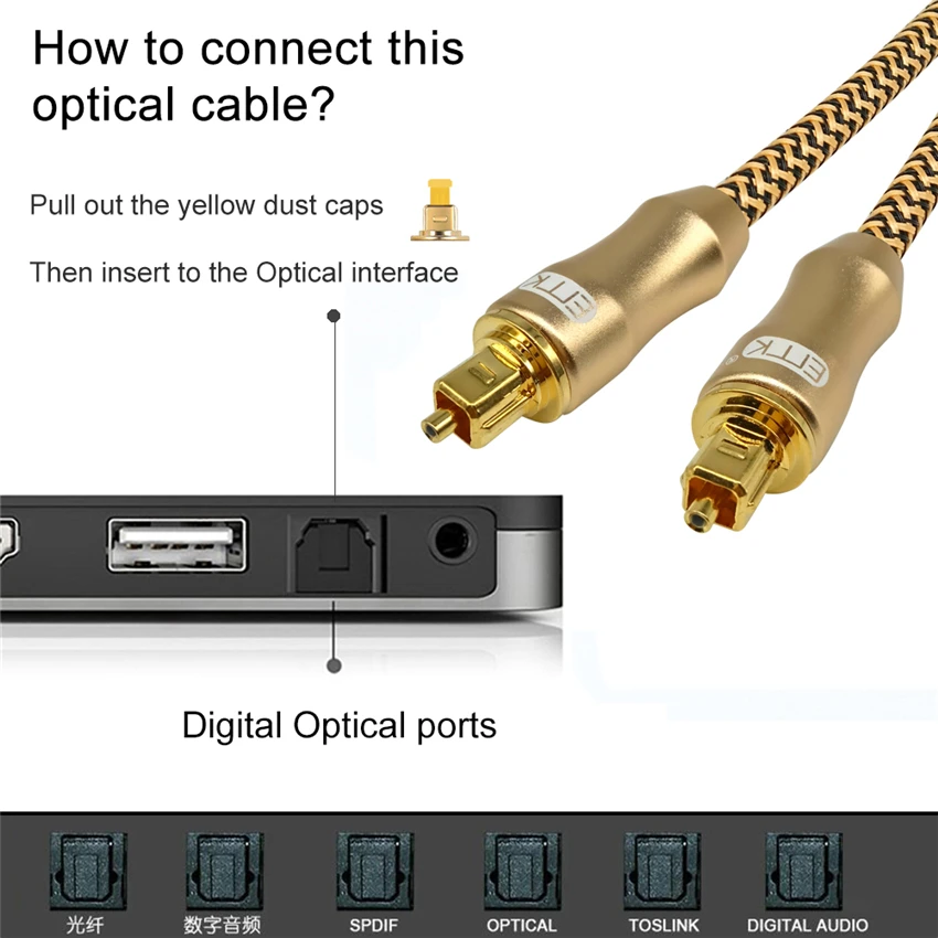 EMK Digital Optical Audio Cable Fiber Optical Toslink Cable SPDIF Audio Cable Male to Male Cord for Home Theater, Sound Bar, TV, PS4, Xbox, Playstation (8)