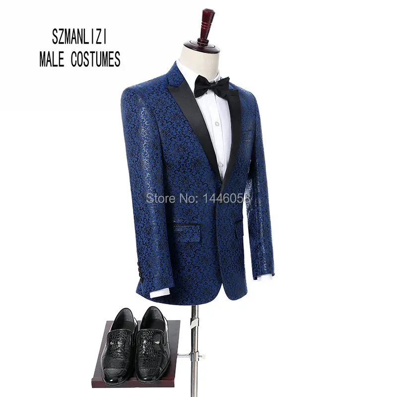 Elegant Suit Men For Wedding 2018 Men Dress Groomsmen Costume Homme Terno Slim Fit Black Printed Flower Groom Suit Mens Tuxedo