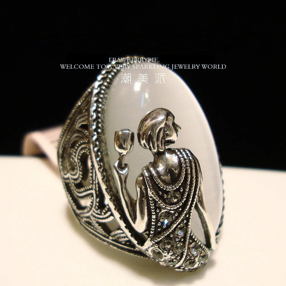 

vintage tibetan silver opal ring decorated female goddess finger rings free shipping