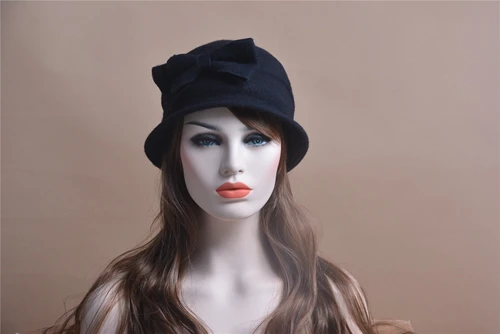 Женские шапки, женская шапка с милым бантиком, шерсть, вязаные вязанные шапки, зимние шапки T174 - Цвет: Black