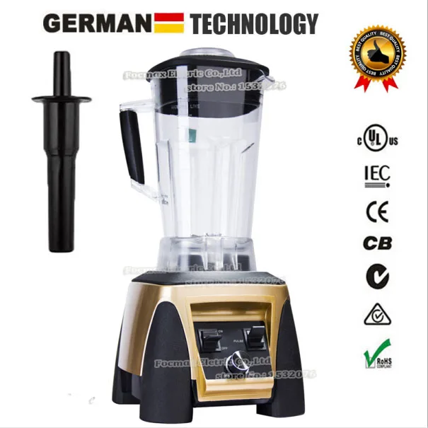 EU/US/UK/AU вилка BPA бесплатно 3HP 2200 Вт Сверхмощный коммерческий блендер, миксер, соковыжималка, высокая мощность, Кухонный комбайн, для приготовления льда, смузи, бара, фруктов - Цвет: GOLD