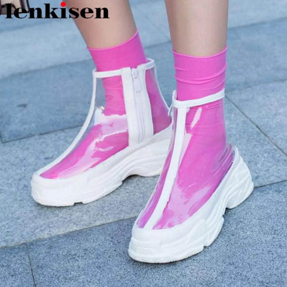 

Lenkisen novelty design round toe med bottom platform zipper movie stars pretty girls large size high quality ankle boots L34