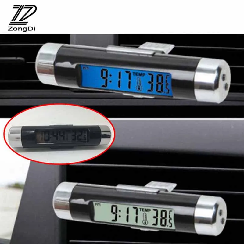 

1X Car air outlet thermometer electronic clock Blue backlit for Ford Mercedes Renault Car-styling Automobiles Accessories