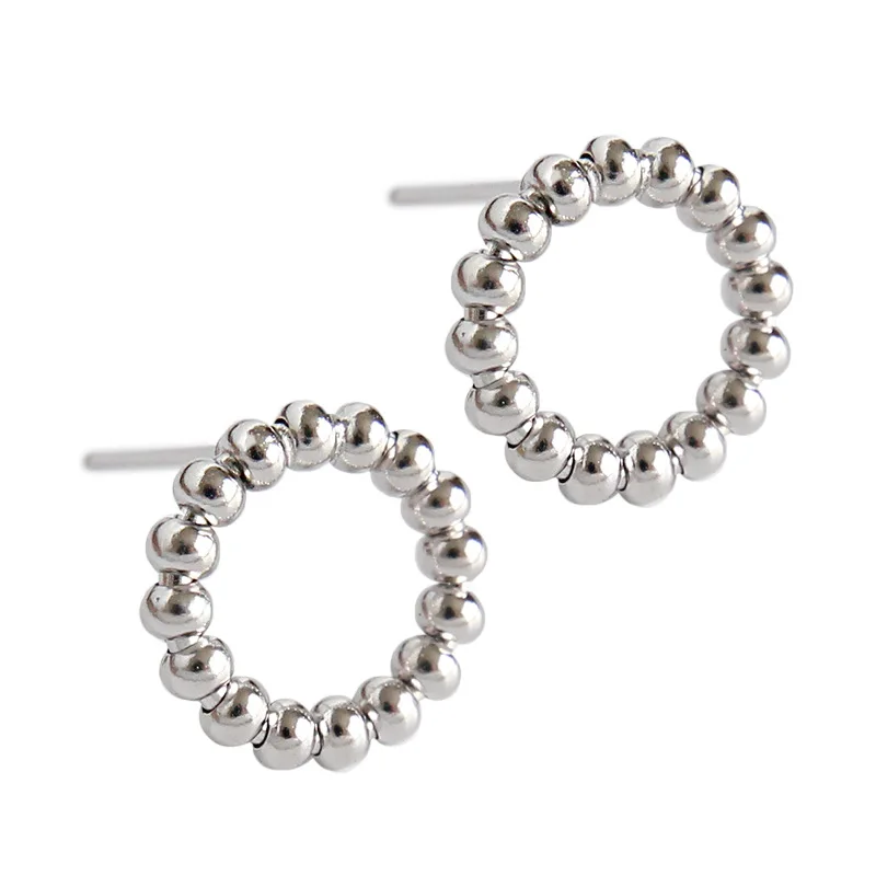 SHANICE серьги-гвоздики из стерлингового серебра S925, Простой Бисероплетение, круглые женские серьги-гвоздики, серебряные серьги для студентов, геометрические серьги