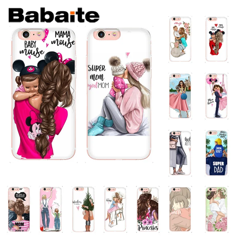 Babaite Black Brown Hair Baby Mom Girl Queen Coque Shell