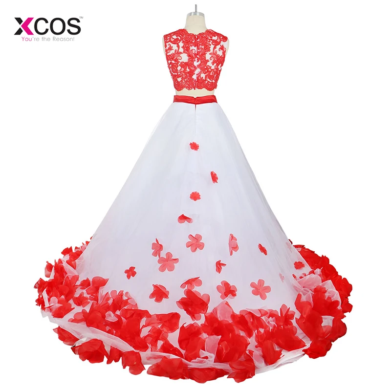 Abendkleider-Two-Pieces-Red-Lace-Prom-Ball-Gown-Petals-Evening-Dresses-Robe-de-Soiree-Formal-Party (1)
