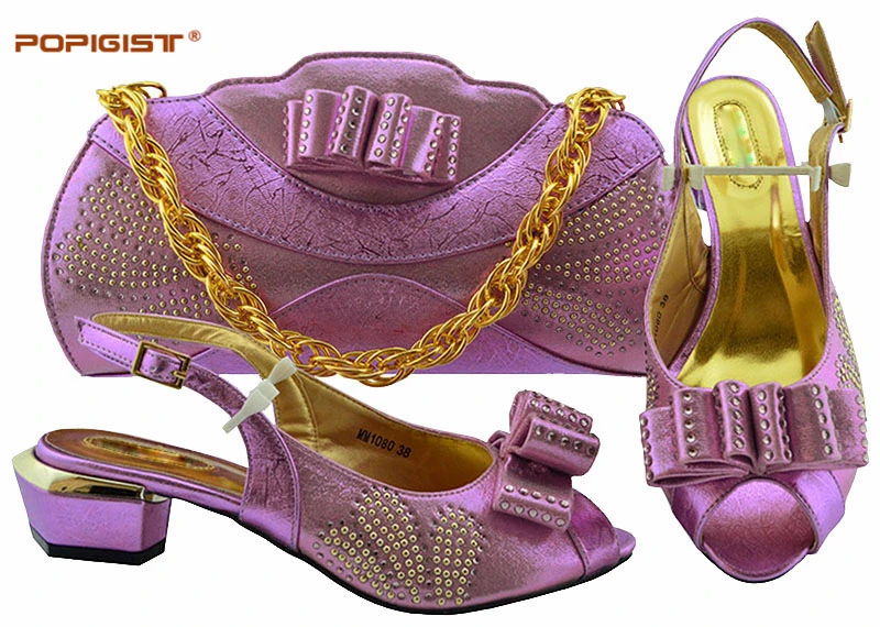 Fashion design African Shoe matching bag lilac color short pumps