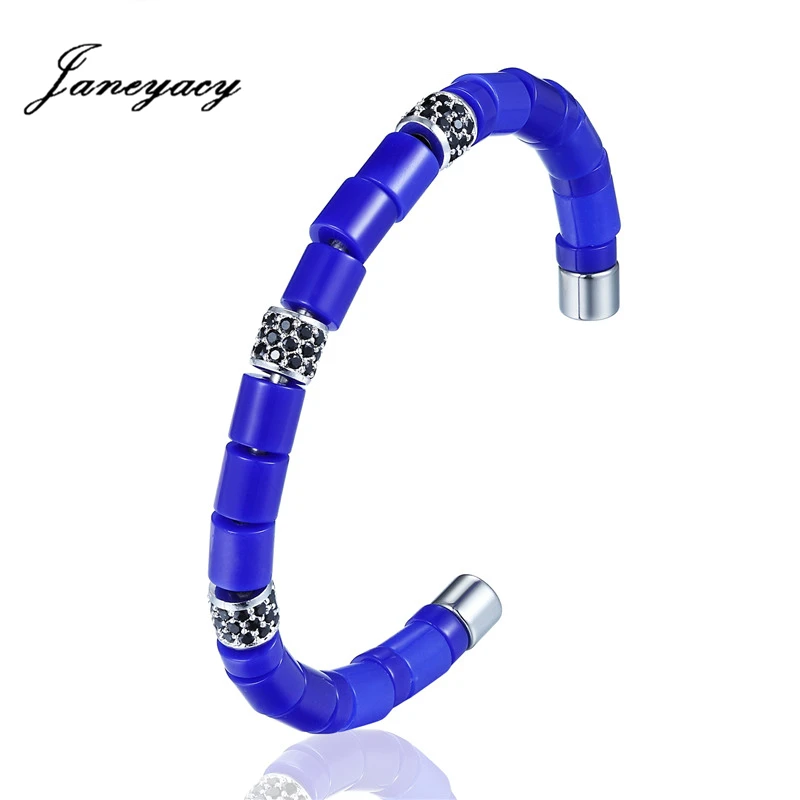 

Janeyacy 2018 Fashion Stainless Steel Bangles Men 's Ceramic Bracelets Women' s Individuality Beads Bracelets Jewelry Pulseras