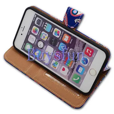 Bcov Марка Красочные Пейсли Синий Кожаный Бумажник Чехол Для iPhone 5 5S SE 100023087|leather