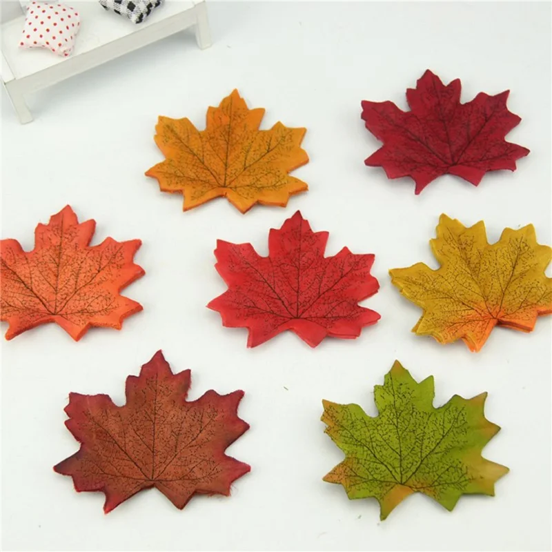 

100Pcs Artificial Silk Maple Leaves For Home Wedding Party Decoration Scrapbooking Craft Multicolor Fall Vivid Fake Flower Leaf