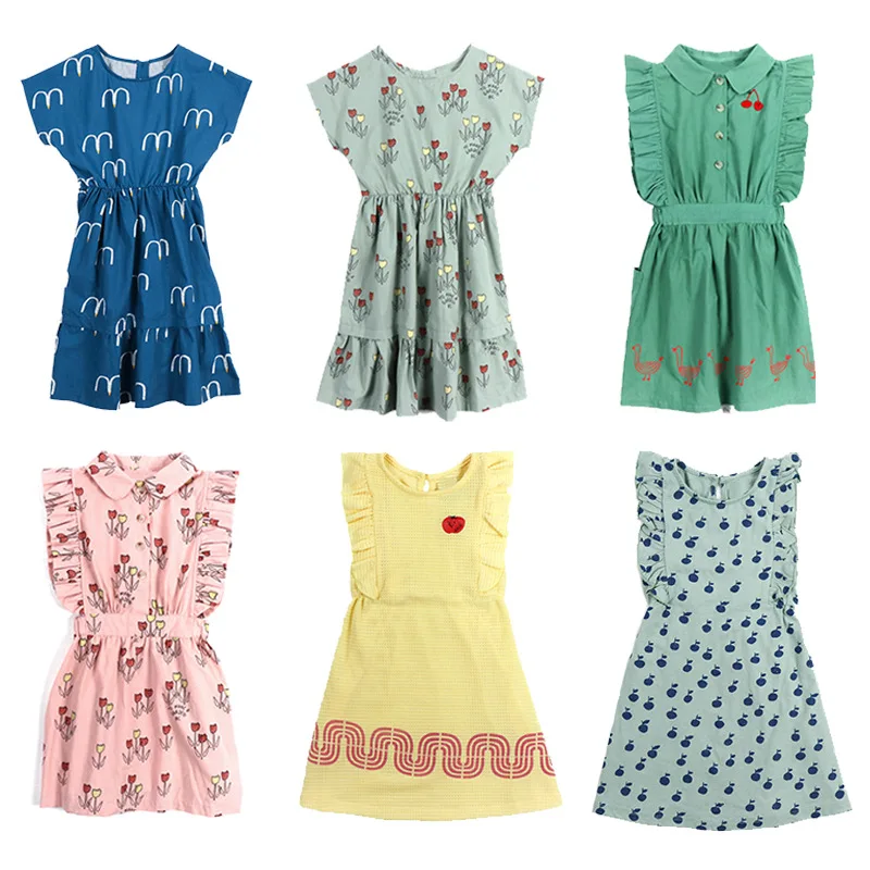 

KIDS DRESSES FOR GIRLS PRINCESS DRESSES ELEGANT CUTE AND SWEAT TODDLER GIRLS CLOTHES PLAID CHERRY PURE COTTON SUMMER SHORT