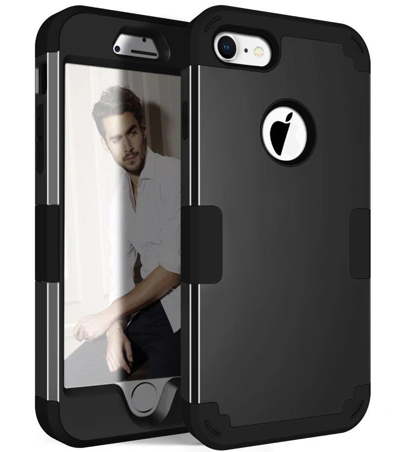 

For iPhone6 7 8 Back Case 3 in 1 Shockproof Silicone PC Phone Shell Cover for Apple iPhone 7Plus 8Plus Full Protective Case