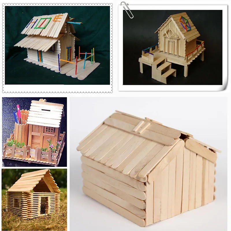 60pcs Lot Diy Wooden Popsicle Stick Kids Hand Craft Manual Model