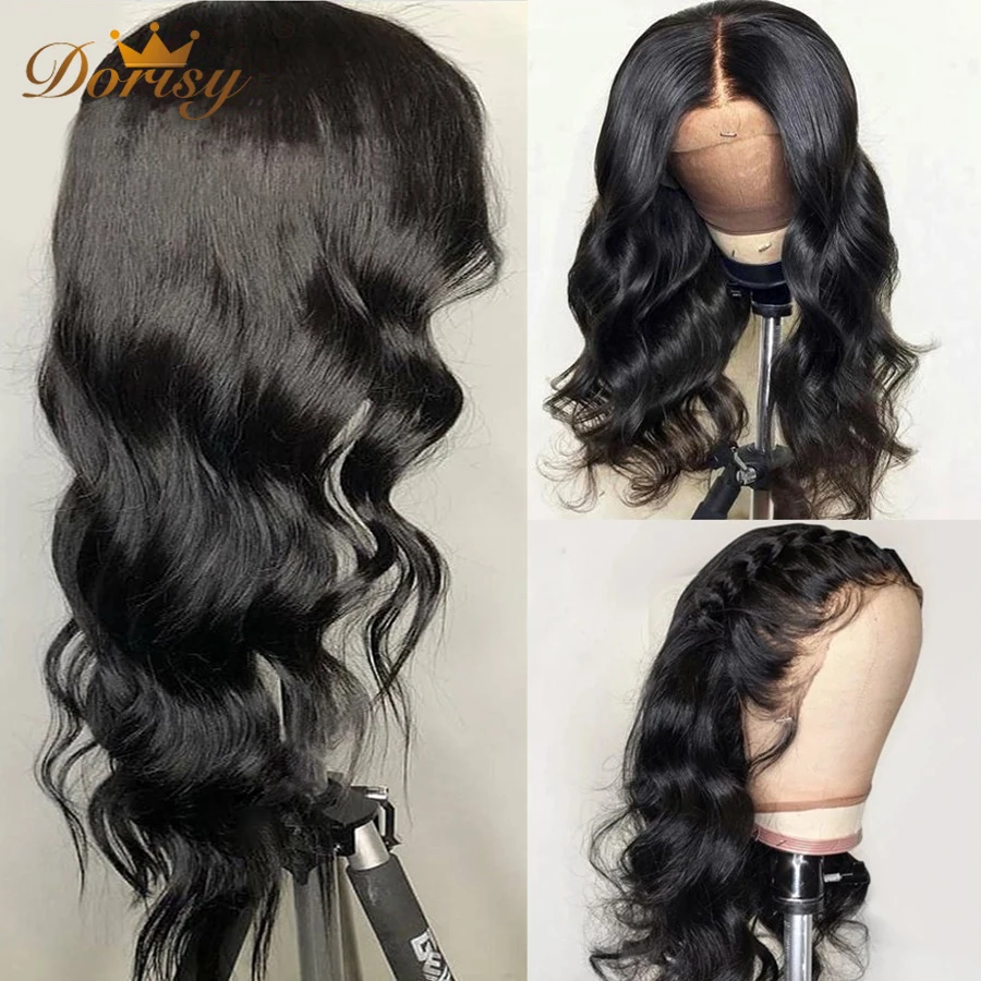Dianteira do Laço Perucas de Cabelo Humano para as para as Mulheres Onda do Corpo Fechamento Rendas Fechamento Peruca Parte Humano Mulheres Negras Dorisy Não Remy Parte Perucas