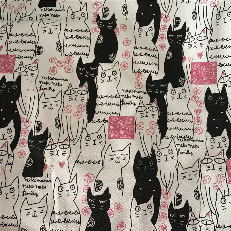 

DAXIAOBU 50x150cm Cotton Canvas Fabric Print Black White DIY Craft Material For Bag Table Cloth 1745b