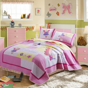 

CHAUSUB Handmade Kids Applique Quilt Set 2PCS Washed Cotton Quilts Bed Sheets Bed Cover Pillowcase Girls Children Coverlet