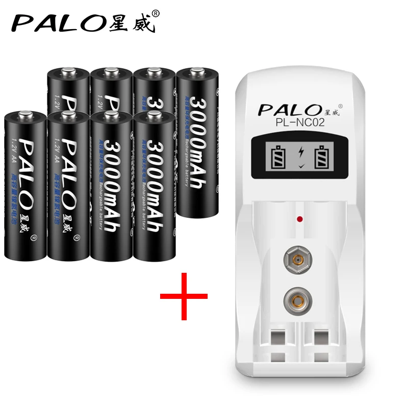 Prix Offre spéciale D origine PALO NiCd NiMh LCD Intelligent chargeur de batterie intelligent Pour AA AAA 9 V 6F22 Avec 8 pièces 1.2 V AA batterie rechargeable