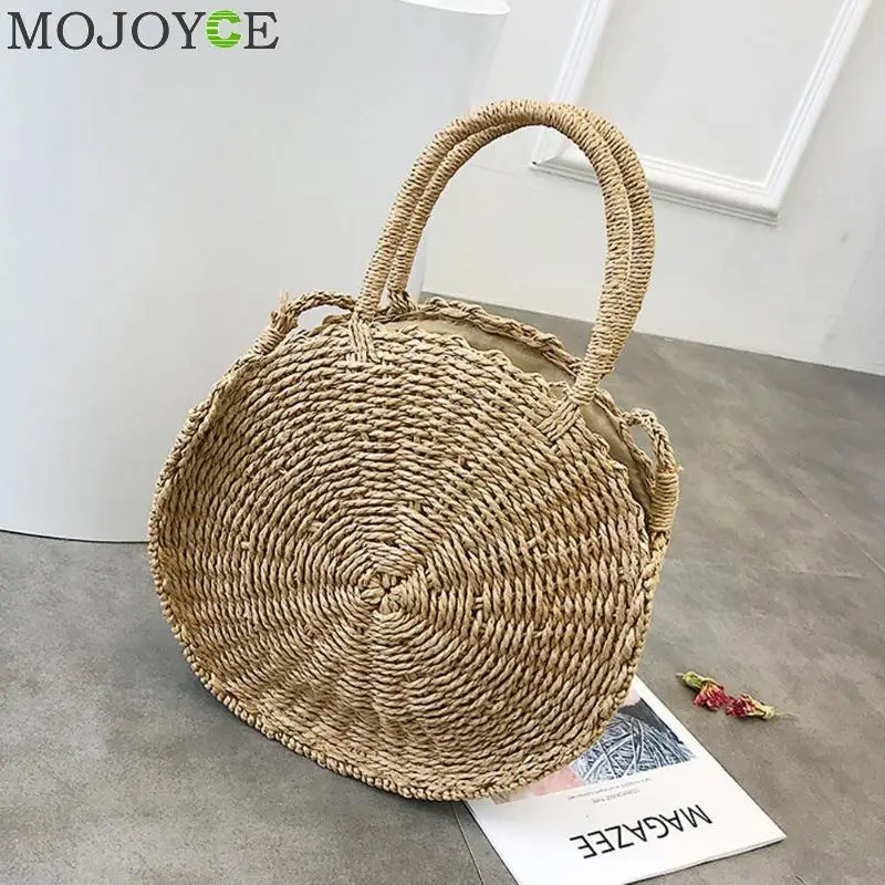 Woven Straw Round Handbag Retro Rattan Women Shoulder Bag Boho Summer Beach Messenger Bags ...