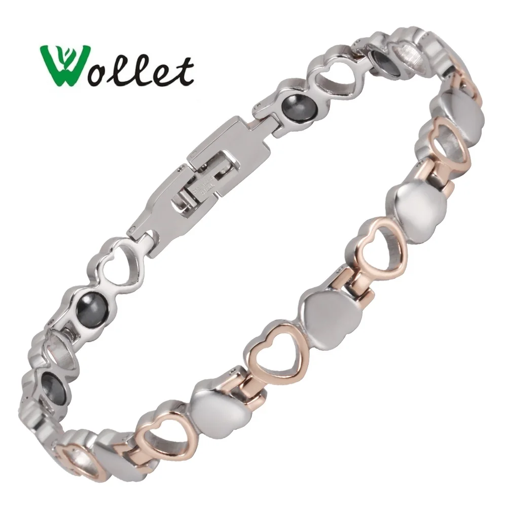Ювелирные изделия Wollet 99.999% Германий сердце дизайн нержавеющей стальной магнитный браслет для женщин розовое золото серебро цвет гематит ион