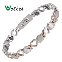Ювелирные изделия Wollet 99.999% Германий сердце дизайн нержавеющей стальной магнитный браслет для женщин розовое золото серебро цвет гематит ион