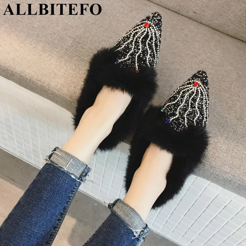 

ALLBITEFO bling rhinestone fashion sexy winter keep warm women flats sneakers shoes ballet flats girls party flat heel shoes