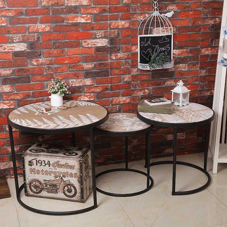 Industrial simple wind modern minimalist metal round tea table living room sets three leisure tea table retro coffee table Industrial simple wind modern minimalist metal round tea table living room sets three leisure tea table retro coffee table