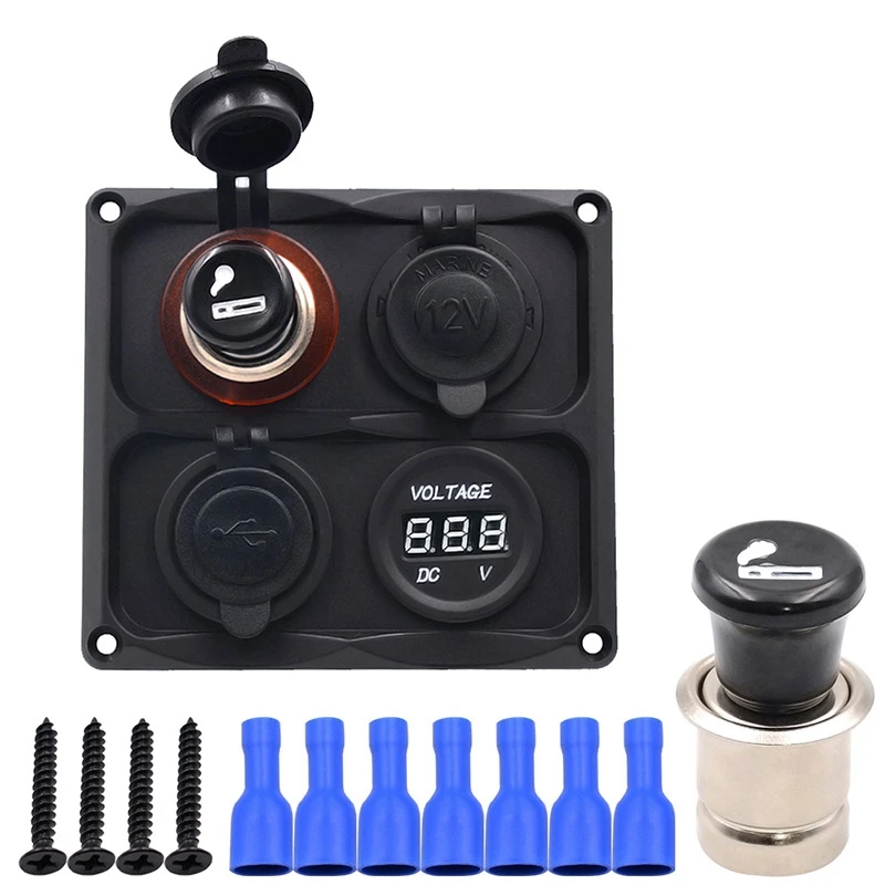 

12/24V cigarette lighter + voltmeter + power seat + dual USB combination four-hole panel