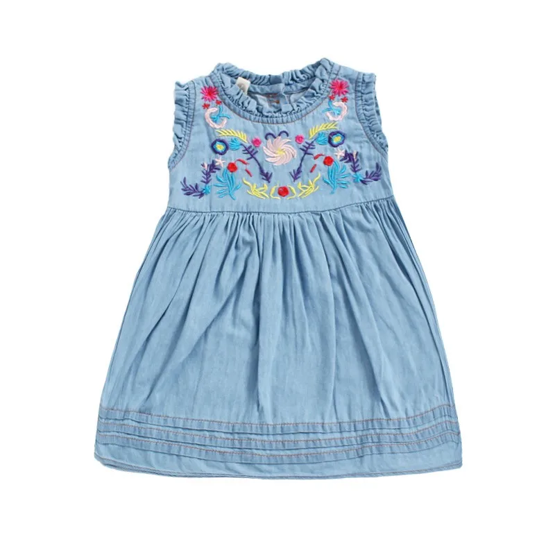 COOTELILI 70-120cm Fashion Summer Children Clothing Cute Embroidery Denim Dress Kids Girls Daughter Jeans Dresses Girl  (1)