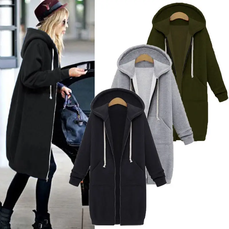 Осенне-зимнее пальто Для женщин модные Повседневное Длинный кошелек на молнии куртка с капюшоном толстовка с капюшоном Винтаж плюс Размеры пальто 5XL