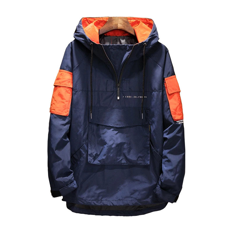 Mens jackets and coats Autumn Patchwork Large Pocket Hooded Jacket Men ...